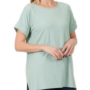 ZEN RIBBED T-SHIRT - DUSTY GREEN